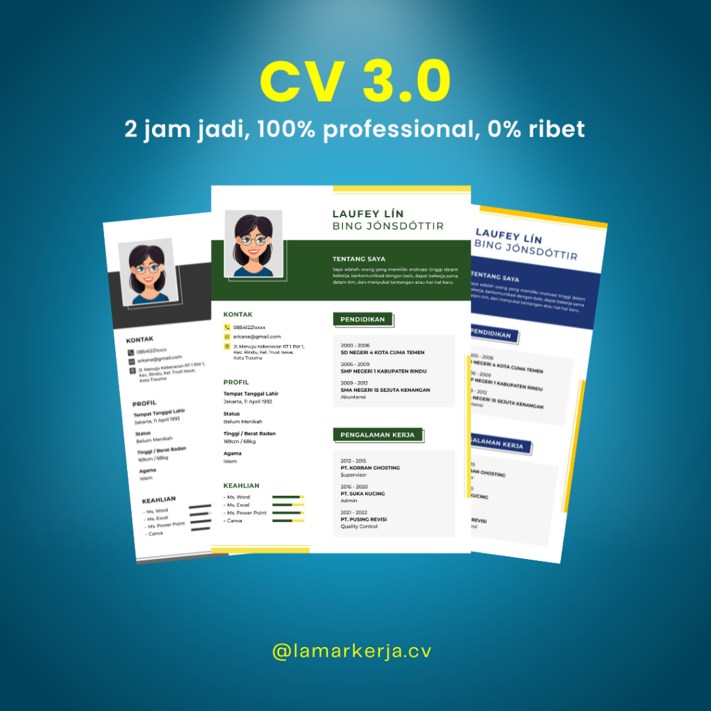 Jasa Pembuatan Curriculum Vitae (CV) / CV Lamaran Kerja / Joki CV / Bikin CV Cepat (Desain 3.0)
