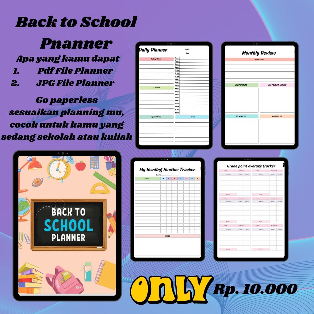 

Back to school panner, Planner digital berbentuk pdf yang bisa di gunakan sebagai notebook digital untuk keperluan catatan keseharian sekolah