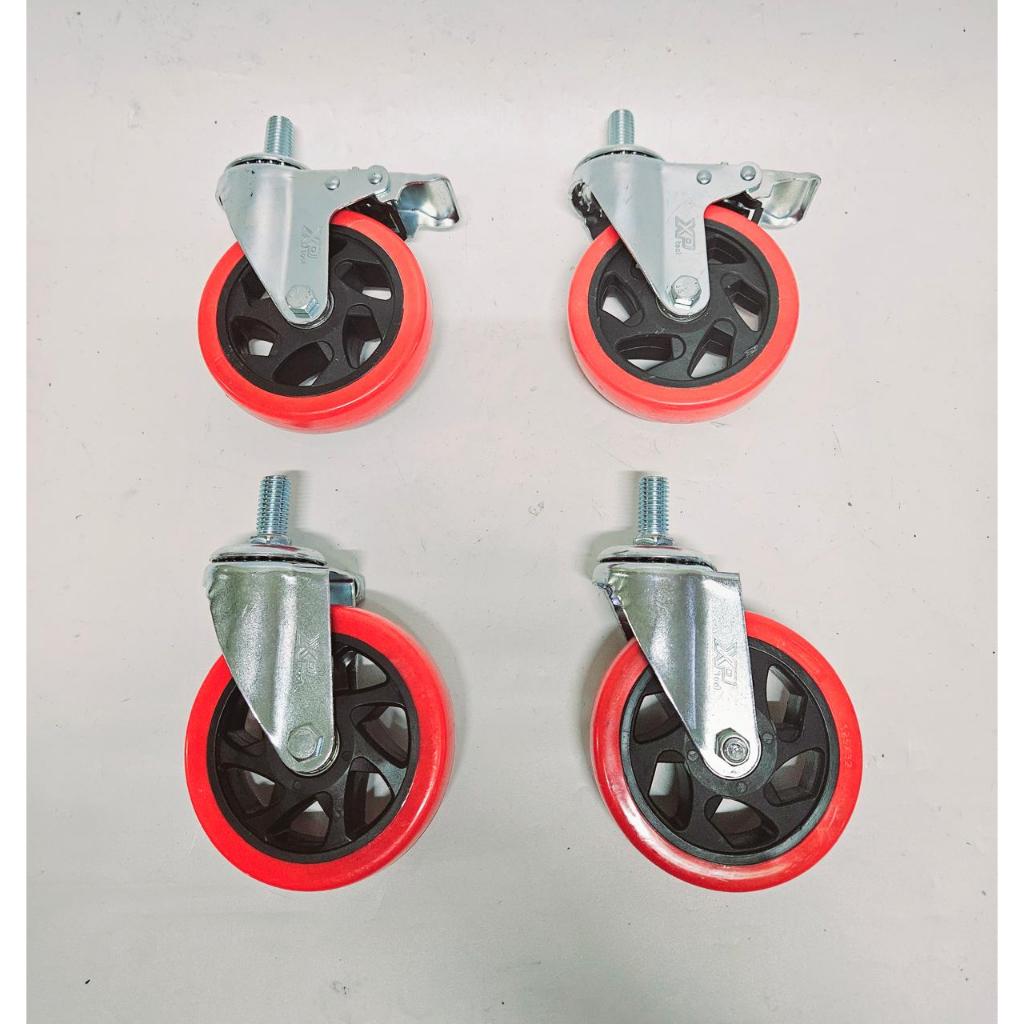 Roda srew/drat 5 inch pu merah Xptool 2rem 2polos drat 5/8