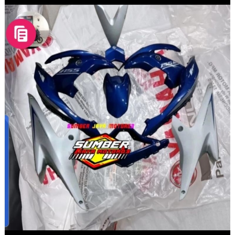 COVER BODY HALUS AEROX 155 FULL SET ORIGINAL YAMAHA BIRU SILVER