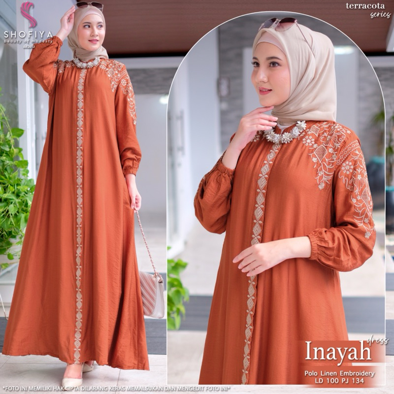 Inayah dress shofiya / gamis inayah original shofiya / polo linen / gamis polo linen / shofiya hijab