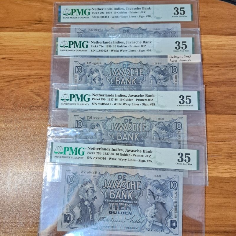 Uang Kertas Kuno 10 Gulden Tahun 1937-1939 Wayang PMG 35