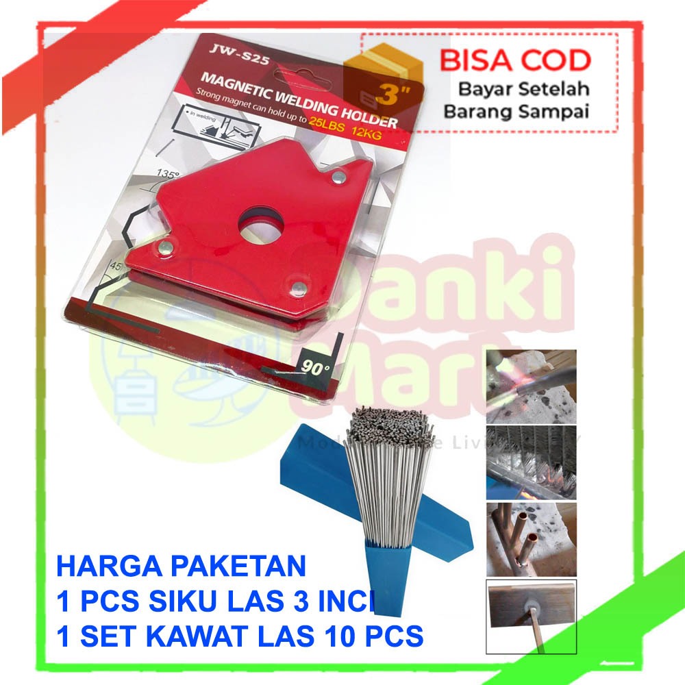 Klem Siku Magnet Siku Las 3 Inch + Kawat Las Alumunium Bakar 10 pcs