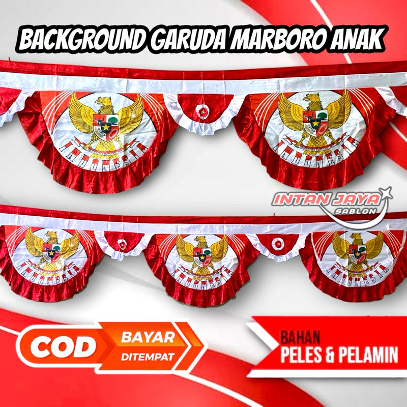 BENDERA BACKGROUND GARUDA MERAH PUTIH 10 GELOMBANG / BACKGROUND KANTOR MERAH PUTIH