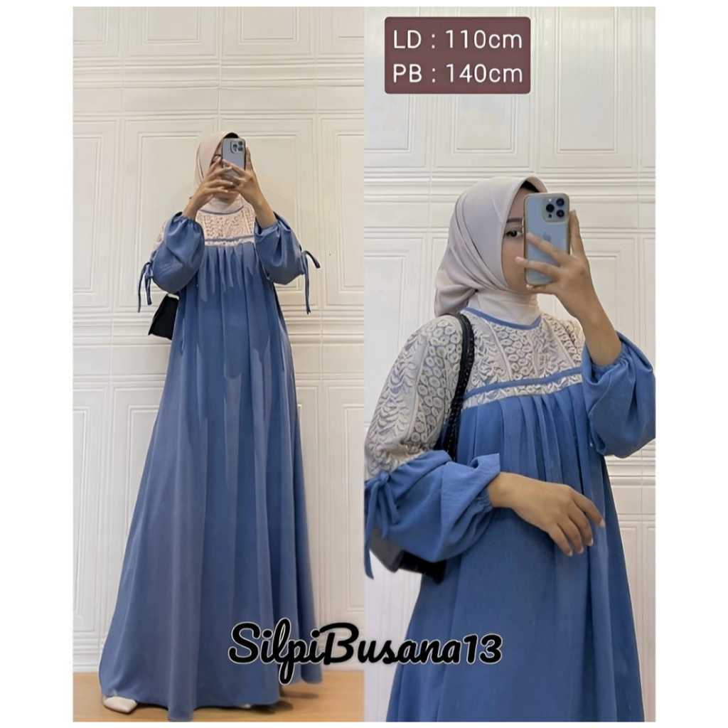 Gamis silpyy gamis crinkle airflow mix brokat malika/gamis terbaru gamis kekinian