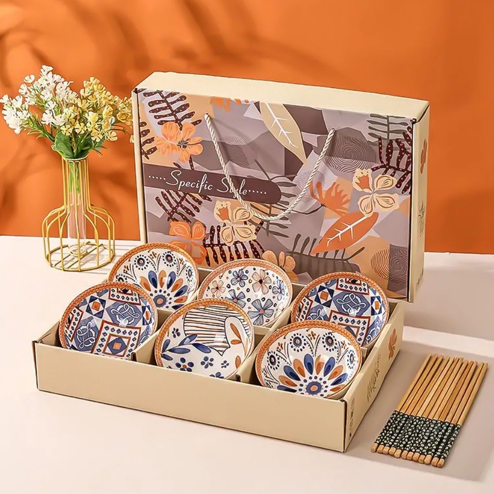 Stok Terbatas Nexxio Hampers Mangkok Set Premium Sumpit Isi 6Pcs Peralatan Makan Mangkok Set Keramik