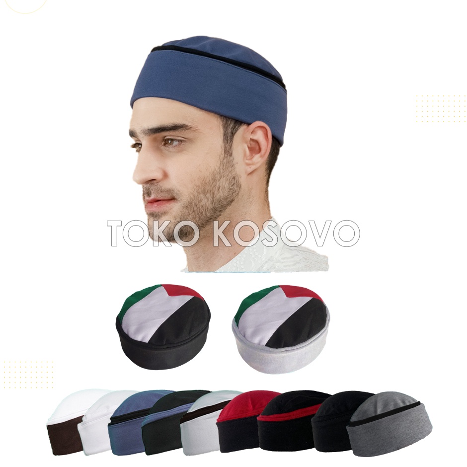 Buy Now  Peci Lipat Khas MESIR Premium Kopiah HABASYA Palestina Pria Biru Putih Hitam Kopyah Bulat S