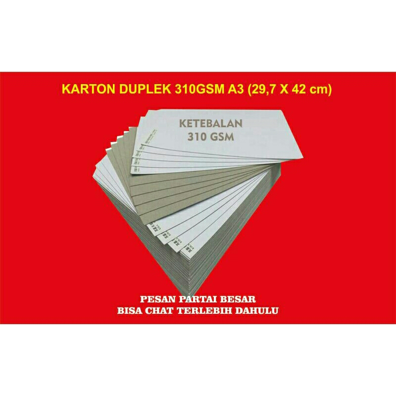 

Karton Duplek 310gsm ukuran 25:/br A3 (29,7 x 42)