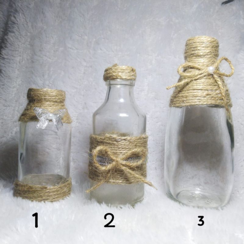 vas botol kaca tali rami/ vas bunga kering/vas bunga artificial