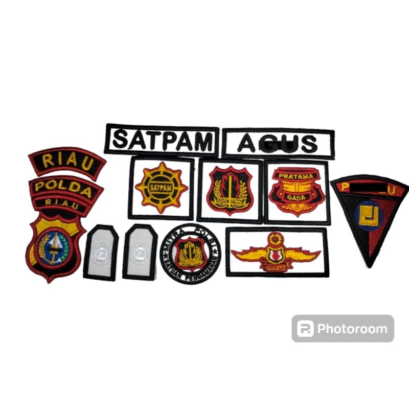 atribut satpam bordir timbul background putih lengkap