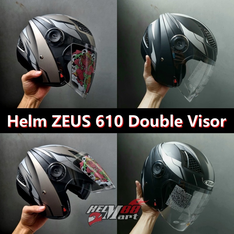 Helm ZEUS 610 Motif OO14 Helm Halfface ZS610 ZS-610 Helm Double Visor