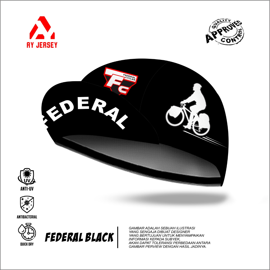 CYCLING CAP TOPI SEPEDA RUNNING | CYCLING JERSEY | BLACK FEDERAL