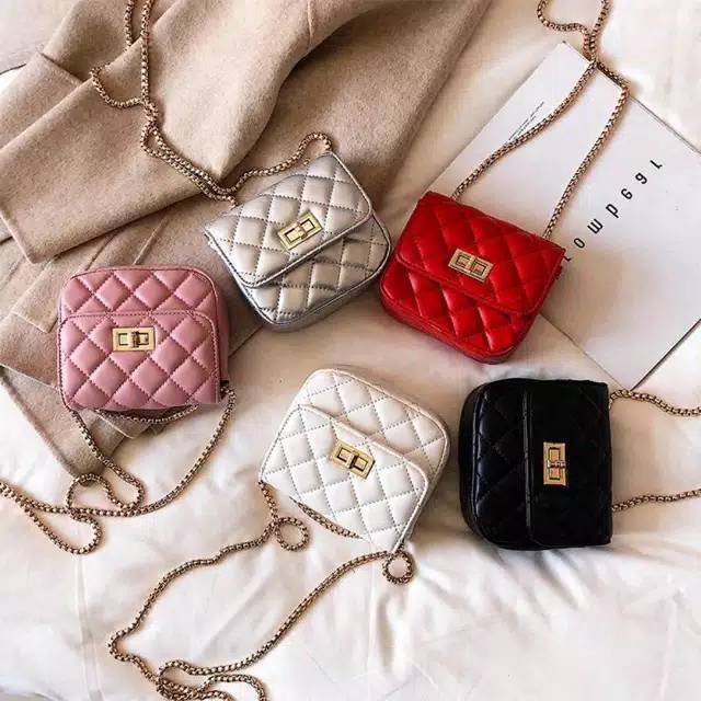 [GB] Tas Wanita Sling Bag model rantai / Tas Selempang Wanita Tali Rantai kHANZA