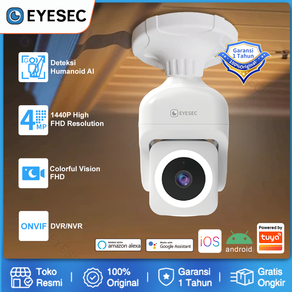 EYESEC CCTV Lampu Bohlam ES09 IP Kamera 360 Derajat Panoramic Deteksi Gerakan Manusia + Micro SD