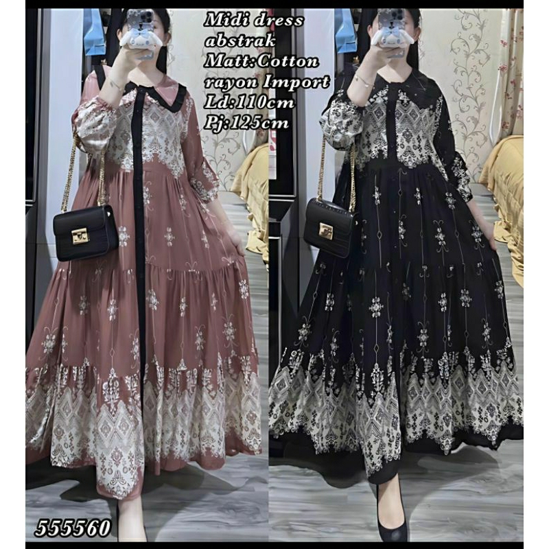 MIDI DRESS ABASTRAK MATTA KATUN RAYON FULL KANCING DEPAN IMPORT