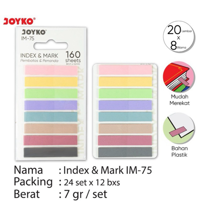 

( Joyko ) Index Mark Im - 75 / Pembatas Buku Im - 77 / Penanda Joyko Im - 73 / Index Plastik Im - 78 1 set