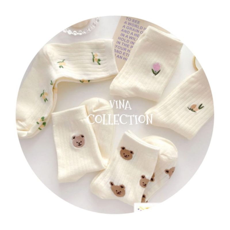 VC Kaos Kaki Panjang Wanita Motif Beruang Cokelat Kaos Kaki Panjang Korea