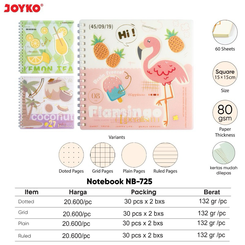 

Joyko Notebook Spiral NB-725 Dotted Dot Titik / Grid Matematika / Notepad Plain Polos / Ruled Garis Buku Catatan Fancy 15 x 15 cm