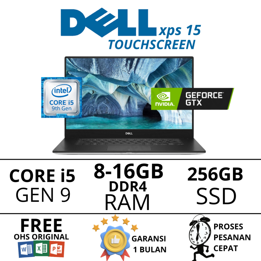 Dell XPS 15 Intel Core i5 Gen 9/4k Resolusi/Nvidia GTX Laptop Gaming