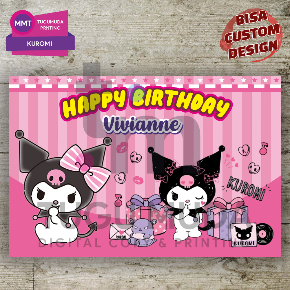 Cetak Banner|Backdrop|Spanduk Ultah/Birthday/Ulang Tahun Anak - KUROMI -- MY MELODY - SANRIO - HELLO