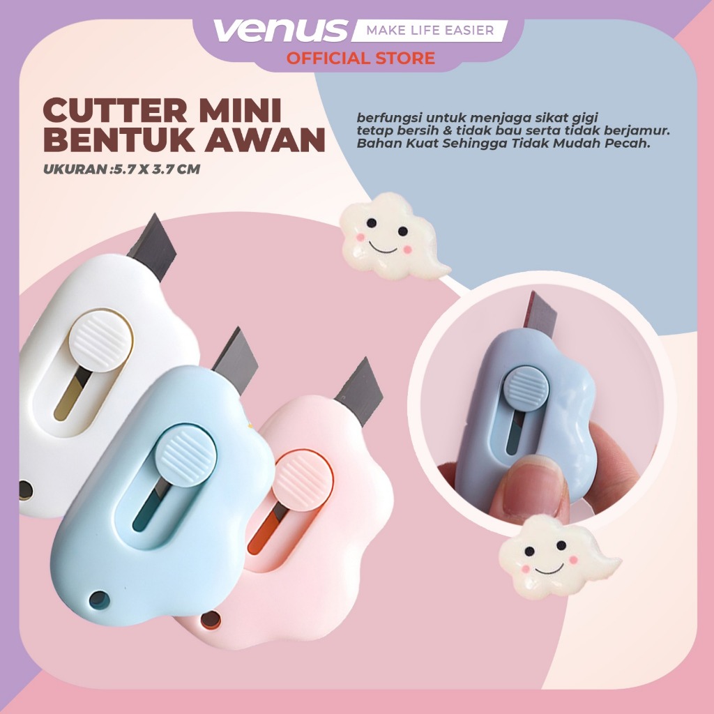 

VENUSJKT - Pisau Pemotong Mini Cutter Papper Cut Travel Cutter Pisau Silet Mini Portable Bentuk Awan Warna Pastel Lucu Unik Aesthetic Untuk Alat Tulis Kantor Untuk Souvenir Pernikahan / Papper Cut / Travel Cutter / Portable / Travel / Praktis S762