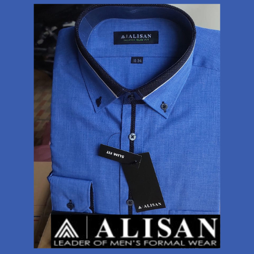 Kemeja Pria ALISAN POLOS NEW SLIMFIT Semi Jeans Biru Lengan Panjang