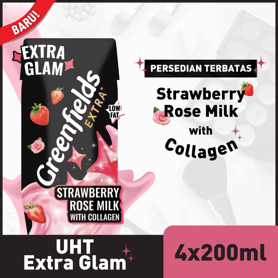 

[Bundling x4 pcs] EXTRA GLAM STRAWBERRY ROSE MILK with collagen Greenfields UHT 200ml 200 ml