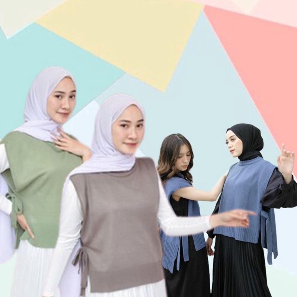 KODE T83L LS 85  Vest Wanita Rompi Rajut tali korea style Outer Knitedwear Rompi gamis Andin Ikatan 