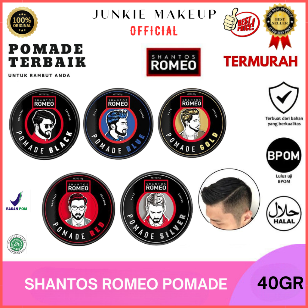 𝗝𝗨𝗡𝗞𝗜𝗘 𝗠𝗔𝗞𝗘𝗨𝗣 - Pomade Rambut Pria | Minyak Rambut Pria Pomade | Shantos Romeo Poamde ORIGINAL & BPO
