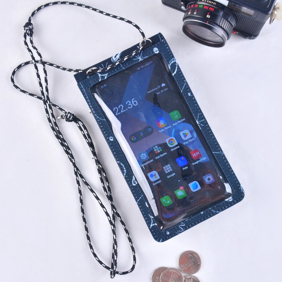 KODE E66W Joy Black Cosmos  Tas Dompet Hp Pria Kalung Gantung Leher Dompet Kartu Cowok Cardholder Se