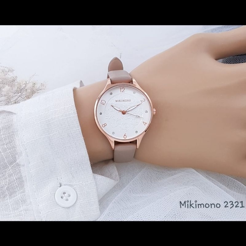 Jam tangan wanita mikimono 2321 strap kulit merek original murah