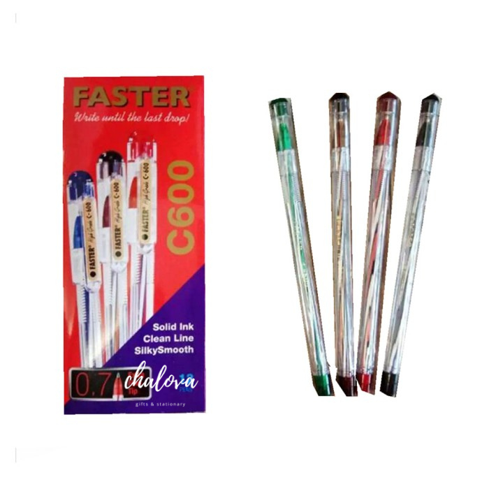 

[LUSIN] BOLPEN / PULPEN / BOLPOIN FASTER C600 0.7 MM TINTA HITAM ISI 12