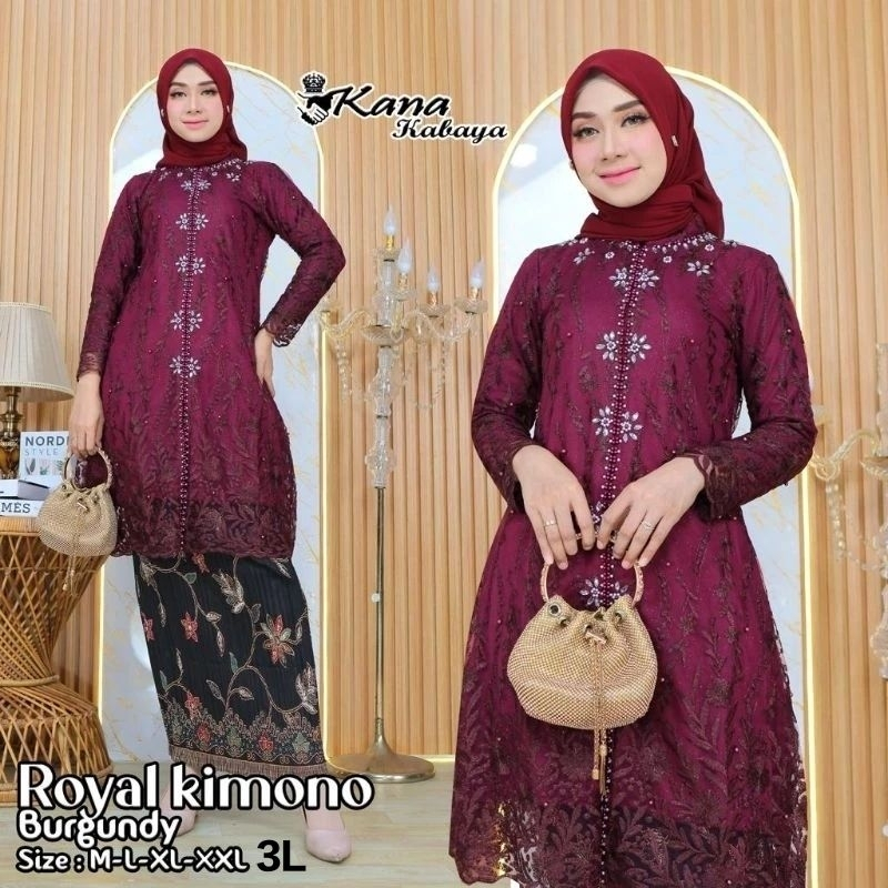 Setelan Tunik Kimono Jumbo Payet LD 130 [ FREE HIJAB ] Atasan Kebaya Pesta Kondangan Dan Acara Lamar