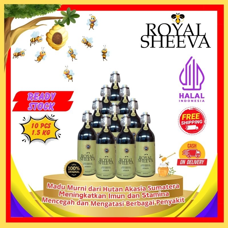 

PROMO Super Hemat 10 pcs Madu Murni 100% Royal Sheeva 1.5 kg| Premium Halal MUI Asli dari Hutan Akasia Sumatera