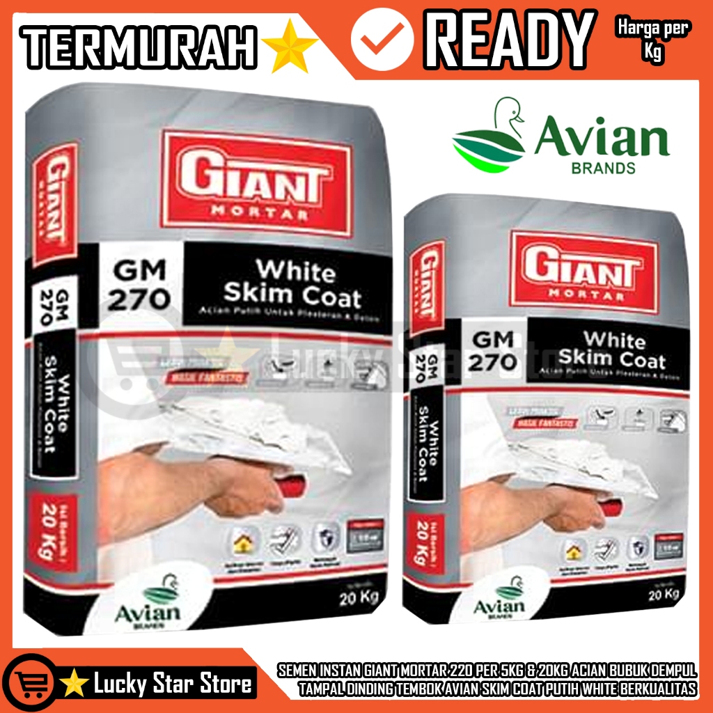 SEMEN INSTAN GIANT MORTAR 260 PER 5KG & 20KG ACIAN BUBUK DEMPUL TAMPAL DINDING TEMBOK AVIAN CEMEN SK