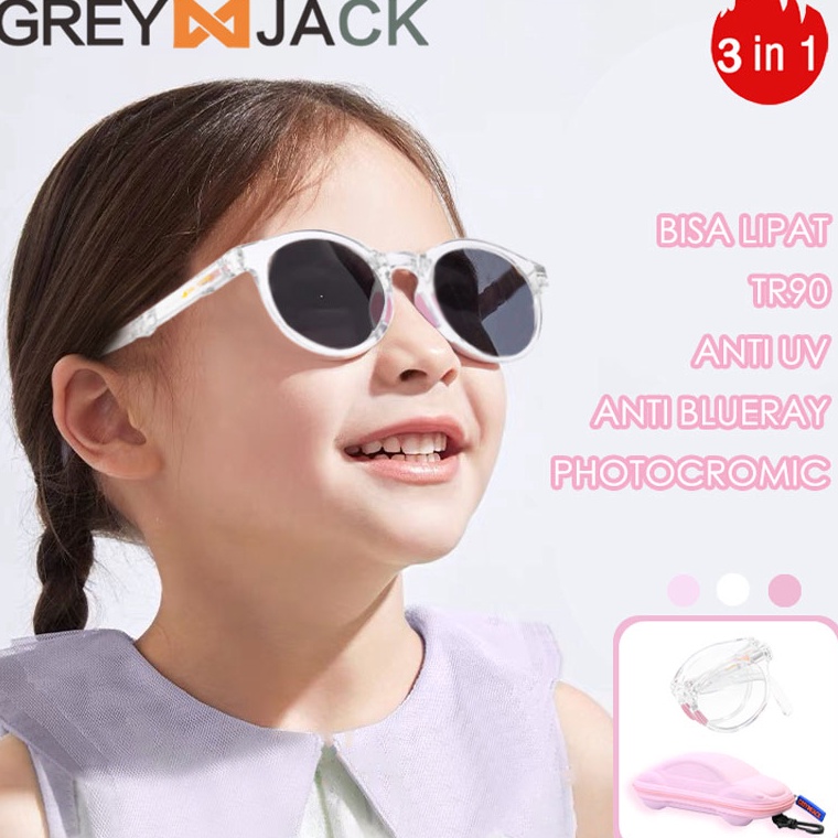 ART K86G Grey Jack Kacamata Hitam Sunglasses Polarized Kids Lipat Model Oval Foldable TR9 Ringan Fas