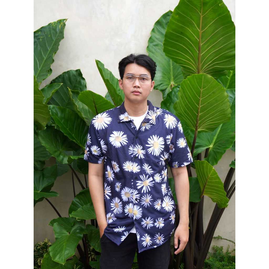 KEMEJA 3D PRINTING PRIA/WANITA BLACK FLOWER