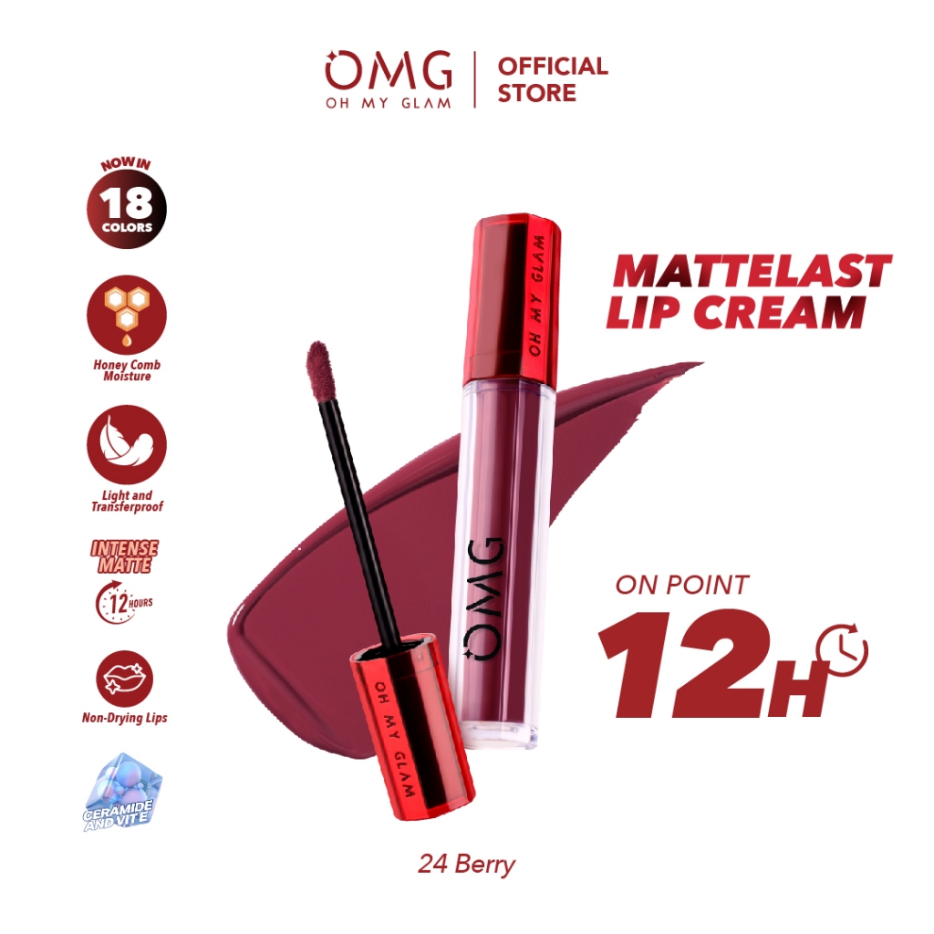 OMG OH MY GLAM Mattelast Lip Cream 24 Berry 2.9 g  - Lip Cream Matte Dengan Warna Intense, Tahan Lam