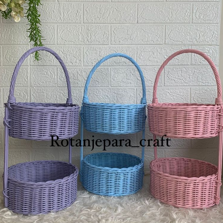 Rak susun tingkat 2 /rak bumbu/tempat bumbu/rantang susun/Keranjang Rotan /Rotan Hampers/Keranjang B