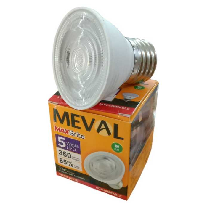 LED HALOGEN COB 5W E27, WARNA WARM WHITE ( KUNING) & COOL DAYLIGHT( PUTIH ) MEVAL