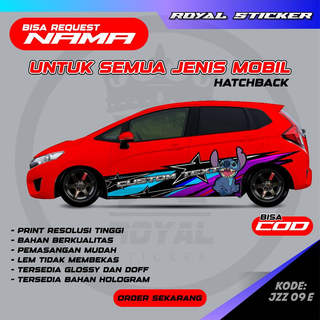 JZZ 9-DECAL STIKER MOBIL JAZZ, BRIO, SIGRA, YARIS TERKINI-STICKER GAYA KARAKTER BODY MOBIL