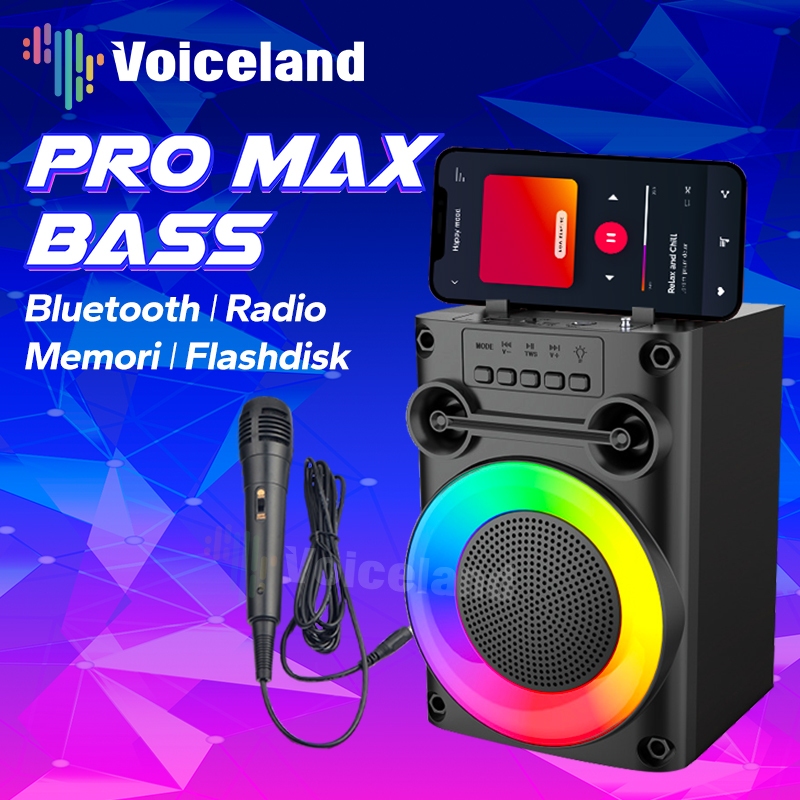 【PRO MAX BASS】Speaker Bluetooth Karaoke Polytron besar Super Bass Mini Protable Wireless Salon Aktif Advance Musik Box Full Bass Lampu RGB Spiker Audio Hi-Fi Subwoofer KTV Set Radio FM/TF Card/SD Card/USB/TWS  - Garansi 12