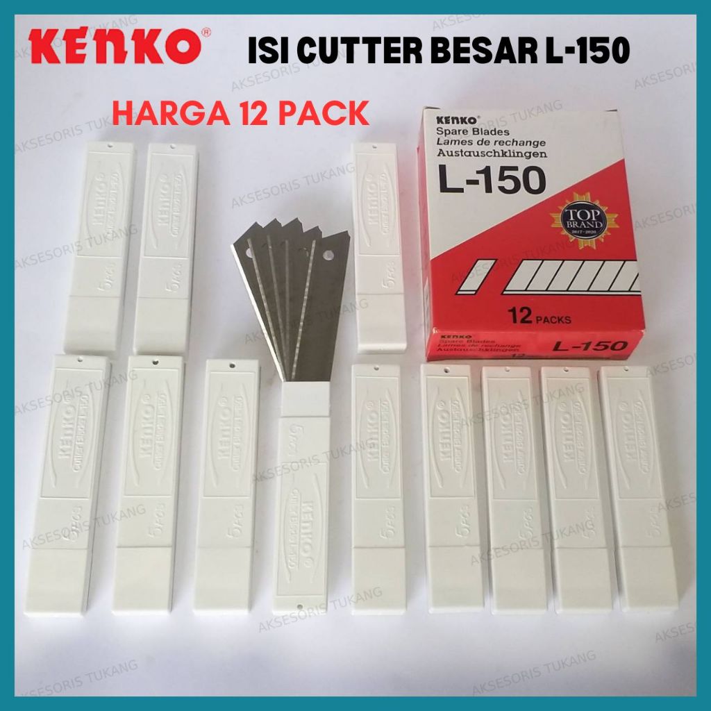 [12 Packs] Isi Cutter Besar Kenko L150 / Refill Mata Pisau Cutter Kenko