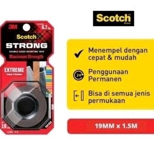 

Double Tape 3M Scotch Original 3M Double Tape 3M Super Kuat Super Lengket 67Kg 19mm x 15 meter KODE H9O3