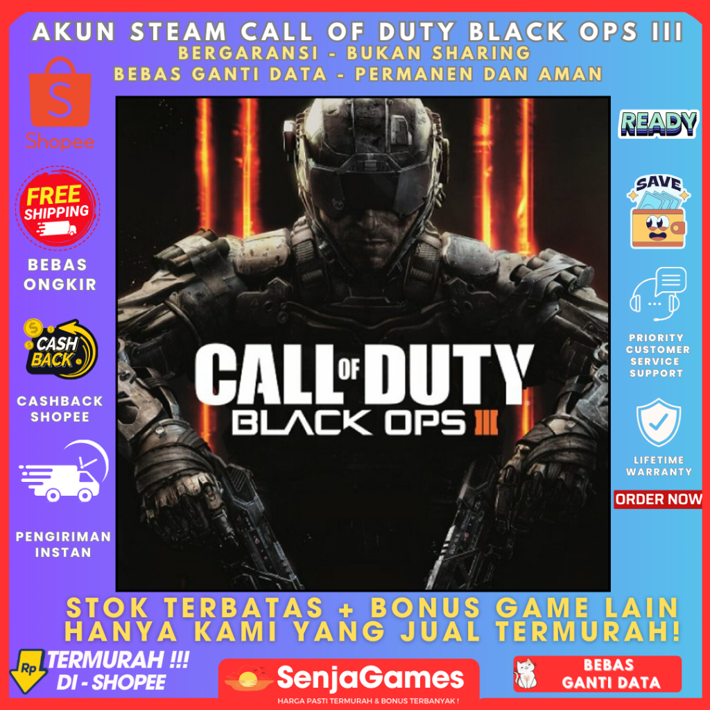 AKUN STEAM CALL OF DUTY BLACKOPS III ORIGINAL PC STEAM GAME BEBAS GANTI DATA TERMURAH DI SHOPEE :)
