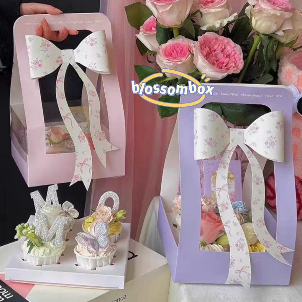 

B75 Flower box tenteng | Kotak Bunga | Kotak Tenteng Bunga | Kotak Transparan | Kotak Kue