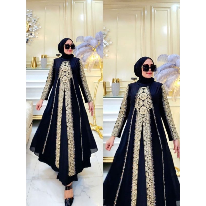 Zifa Fashion || Irish Dress Abaya || Arabian Gamis Bordir || Arabian Hitam Jersey Mix Cruty || Gamis