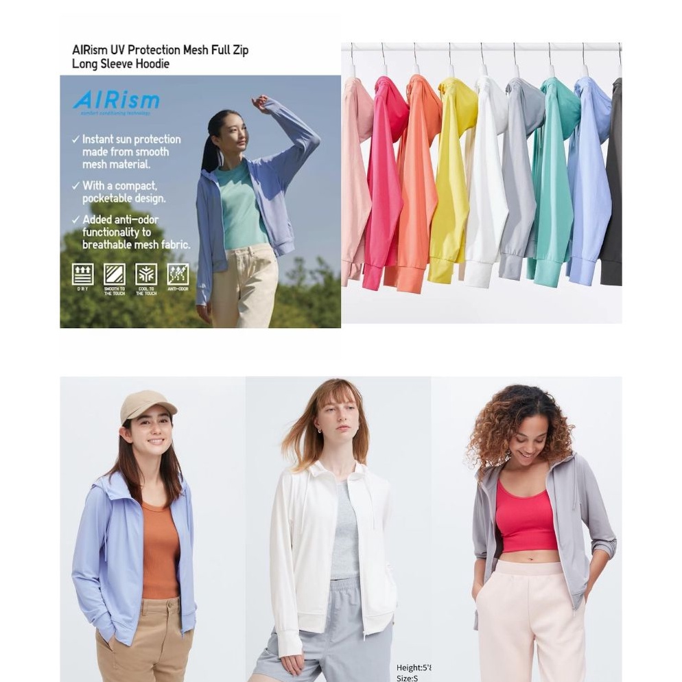 Murah Banget Uniqlo AIRism Mesh UV Protection Full Zip Hoodie