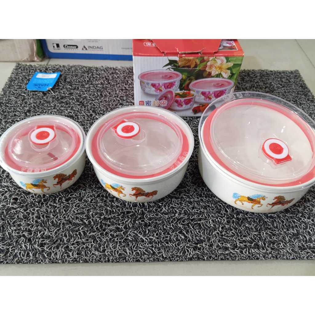 Premium Ceramicware 3Set Mangkok Tutup Keramik Isi 3 / Mangkok Tutup 3 Ukuran / Mangkok Keramik
