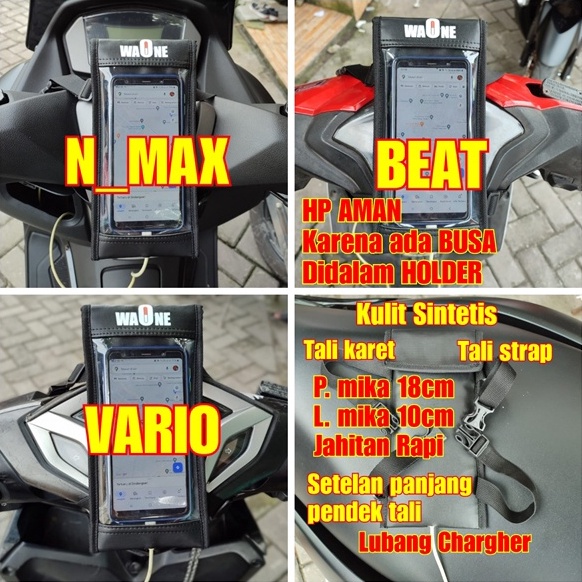 SALE Holder hp motor bahan kulit sintetis Tas holder hp di stang motor holder hp di dasbor motor